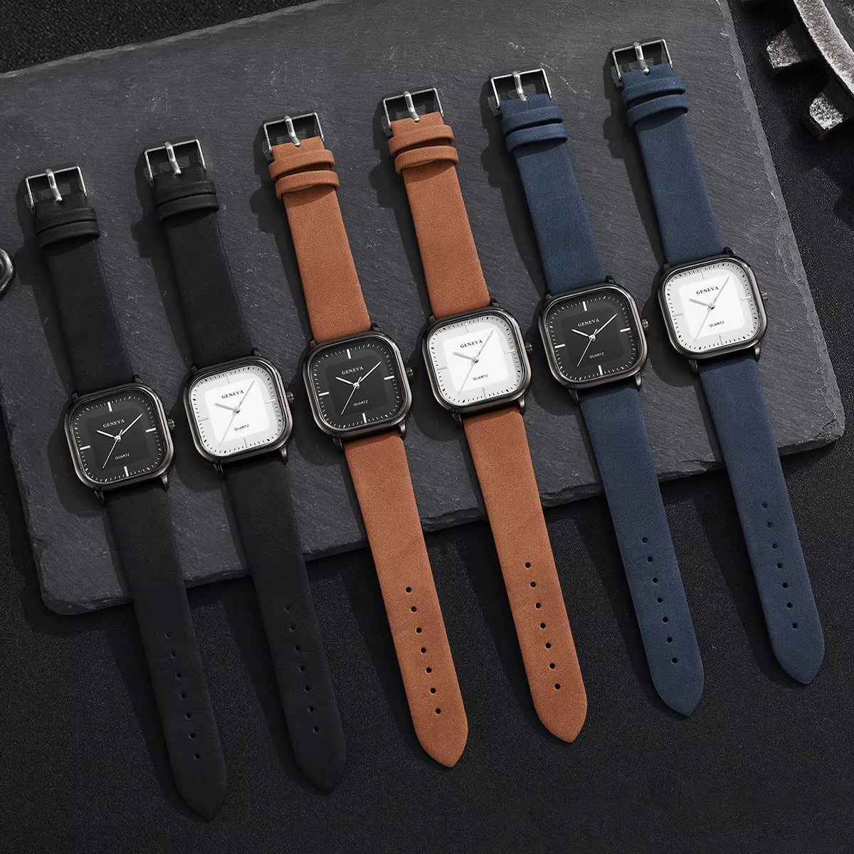 Fashion Square Dial Men's Watches Minimalist Quartz Watch Casual Leather Strap Wristwatch Reloj Hombre（Without Box）